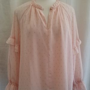 Loft Ruffled Blouse in Blush with Metallic Gold